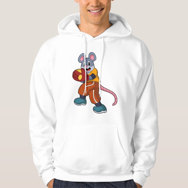 Mouse at Baseball with Baseball glove Hoodie (Front)