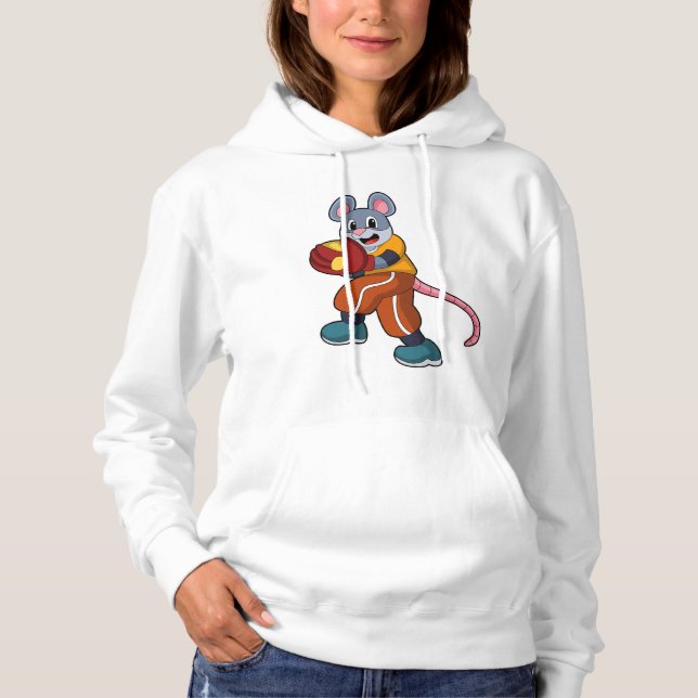 Mouse at Baseball with Baseball glove Hoodie (Front)