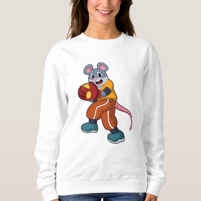 Mouse at Baseball with Baseball glove Sweatshirt (Front)
