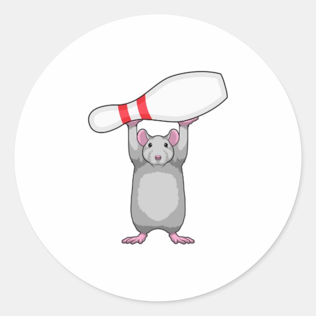 Mouse at Bowling with Bowling pin Classic Round Sticker (Front)