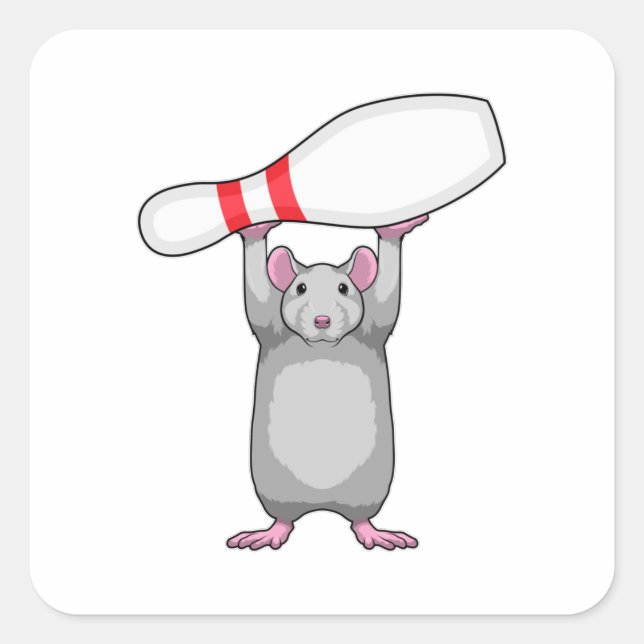 Mouse at Bowling with Bowling pin Square Sticker (Front)