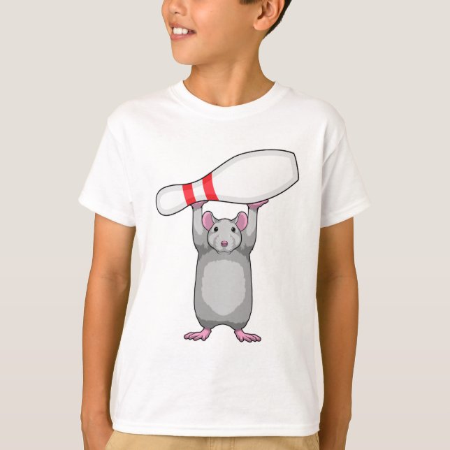 Mouse at Bowling with Bowling pin T-Shirt (Front)