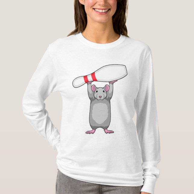 Mouse at Bowling with Bowling pin T-Shirt (Front)