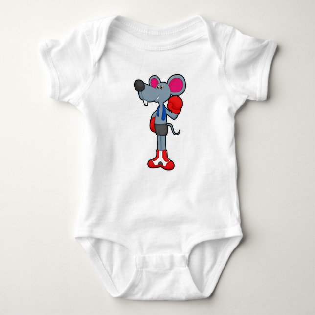 Mouse at Boxing with Boxing gloves Baby Bodysuit (Front)
