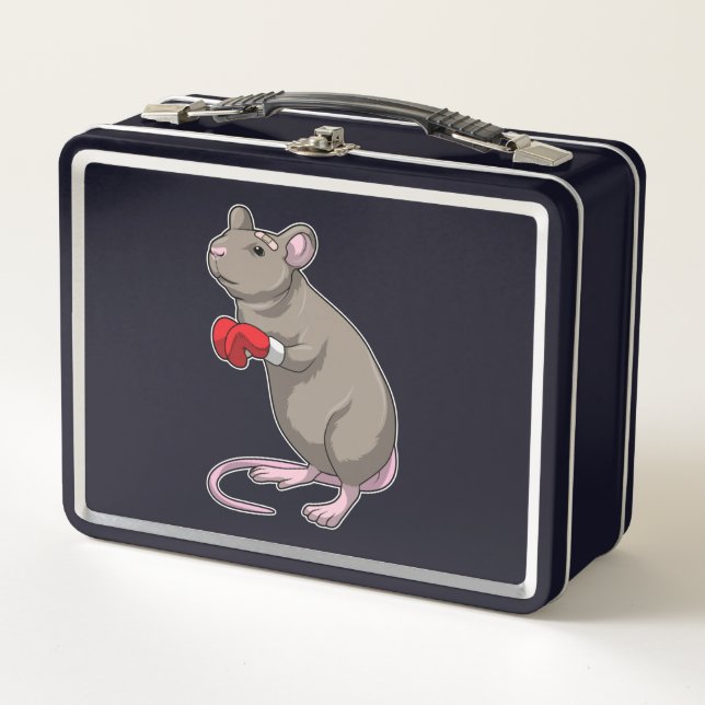 Mouse at Boxing with Boxing gloves Metal Lunch Box (Front)