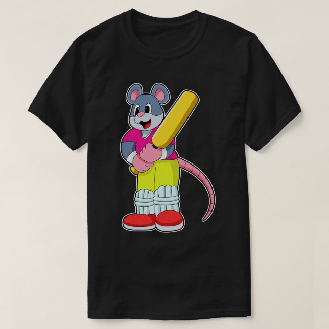 Mouse at Cricket with Cricket bat 2 T-Shirt (Design Front)
