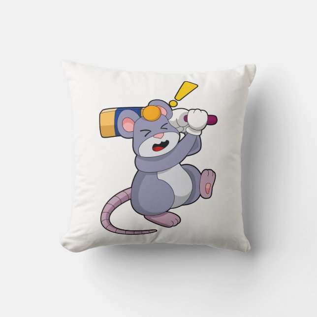 Mouse at Cricket with Cricket bat Cushion (Front)
