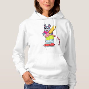 Mouse at Cricket with Cricket bat Hoodie