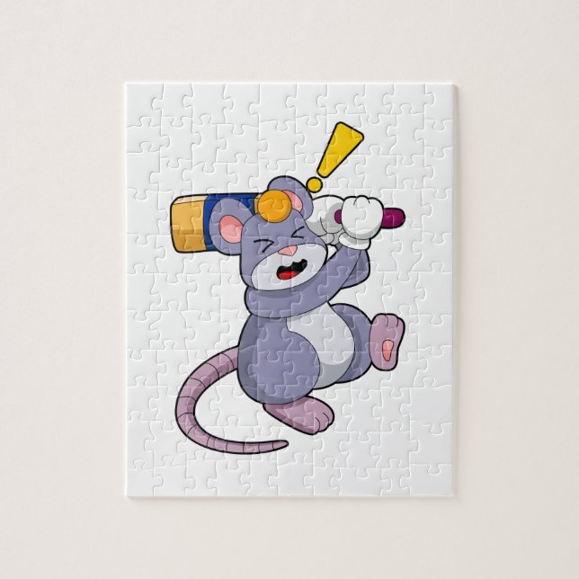 Mouse at Cricket with Cricket bat Jigsaw Puzzle (Vertical)