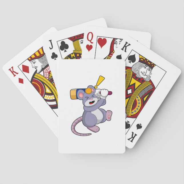 Mouse at Cricket with Cricket bat Playing Cards (Back)