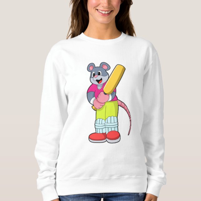 Mouse at Cricket with Cricket bat Sweatshirt (Front)