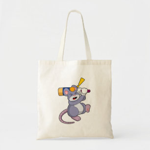 Mouse at Cricket with Cricket bat Tote Bag