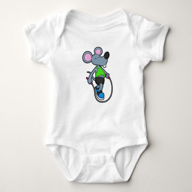 Mouse at Fitness with Rope Baby Bodysuit (Front)
