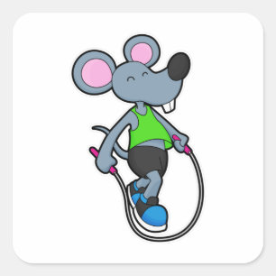 Mouse at Fitness with Rope Square Sticker