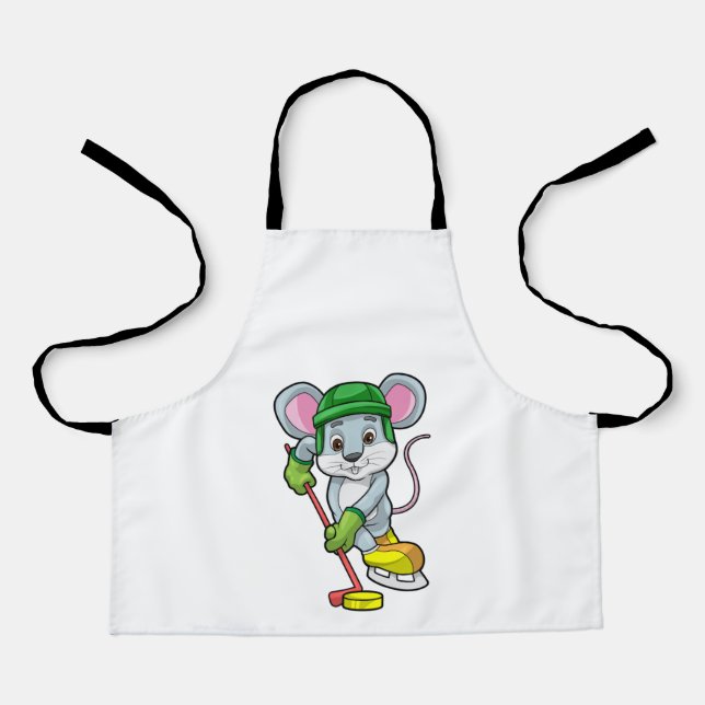 Mouse at Ice hockey with Hockey stick Apron (Front)