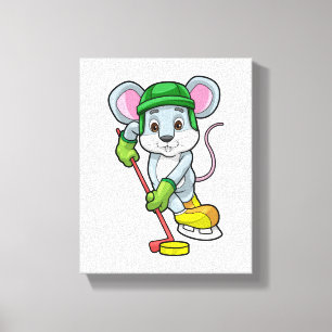 Mouse at Ice hockey with Hockey stick Canvas Print