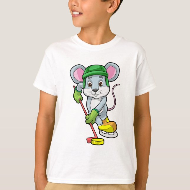 Mouse at Ice hockey with Hockey stick T-Shirt (Front)
