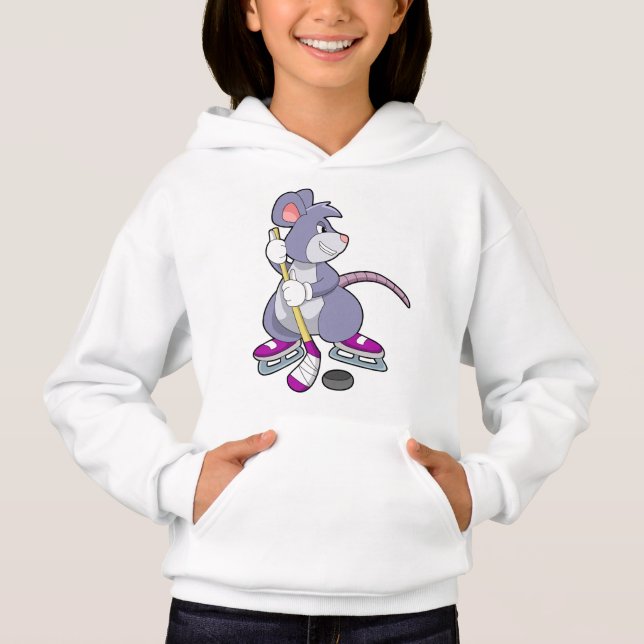 Mouse at Ice hockey with Ice hockey stick (Front)
