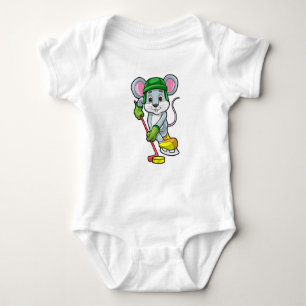 Mouse at Ice hockey with Ice hockey stick Baby Bodysuit