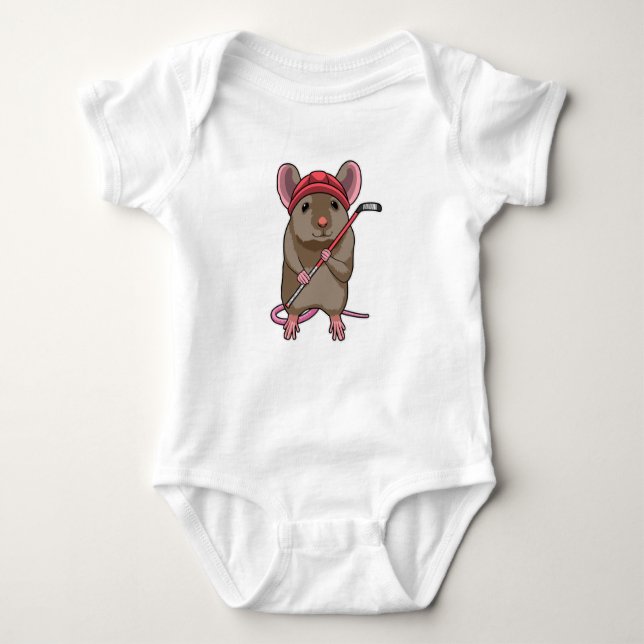Mouse at Ice hockey with Ice hockey stick Baby Bodysuit (Front)