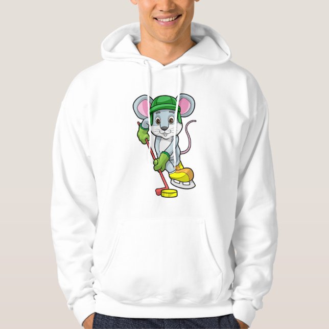 Mouse at Ice hockey with Ice hockey stick Hoodie (Front)