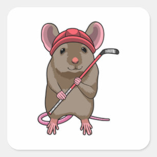 Mouse at Ice hockey with Ice hockey stick Square Sticker