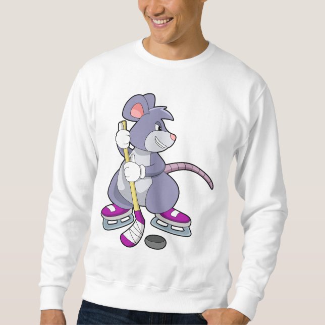 Mouse at Ice hockey with Ice hockey stick Sweatshirt (Front)