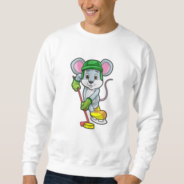 Mouse at Ice hockey with Ice hockey stick Sweatshirt (Front)