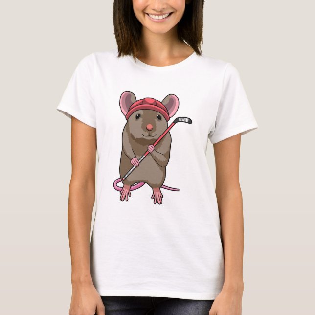 Mouse at Ice hockey with Ice hockey stick T-Shirt (Front)