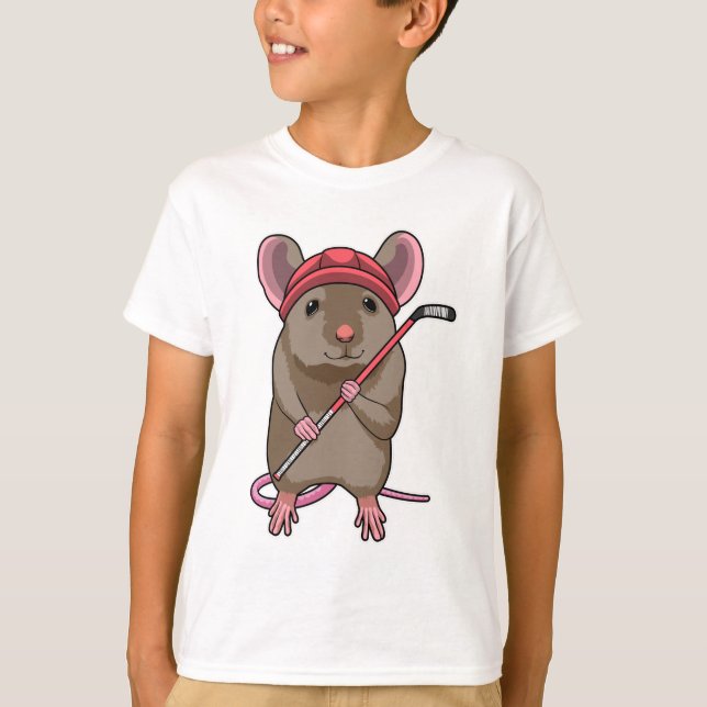 Mouse at Ice hockey with Ice hockey stick T-Shirt (Front)