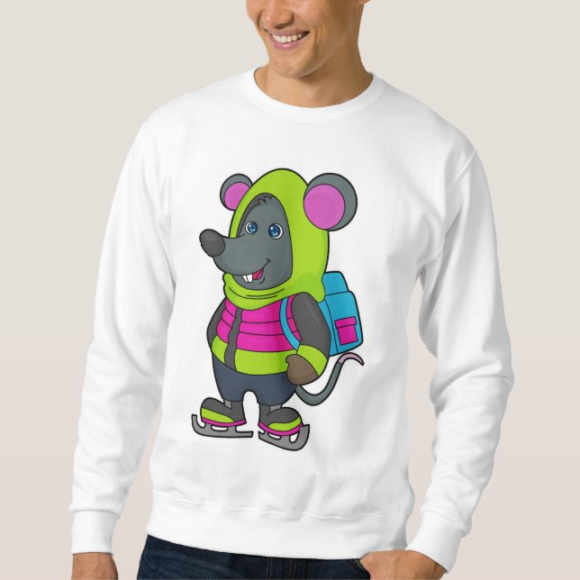 Mouse at Ice skating with Ice skates & Backpack.pn Sweatshirt (Front)