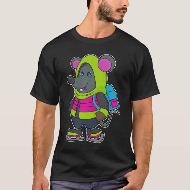 Mouse at Ice skating with Ice skates & Backpack.pn T-Shirt (Front)