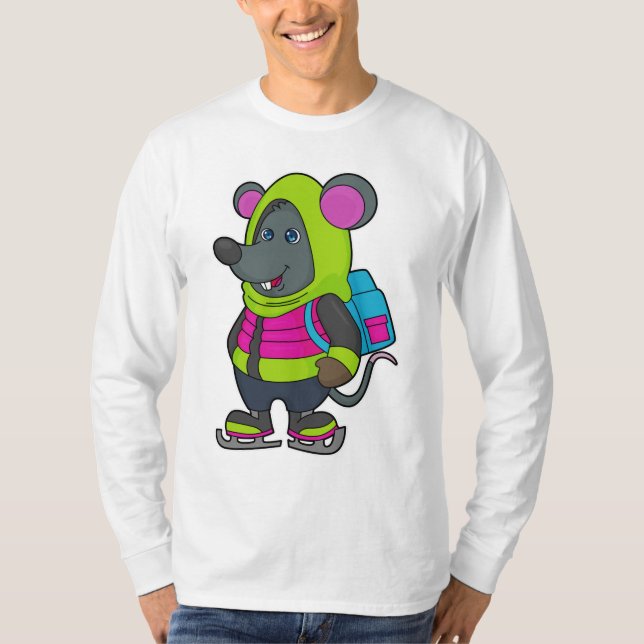 Mouse at Ice skating with Ice skates & Backpack.pn T-Shirt (Front)