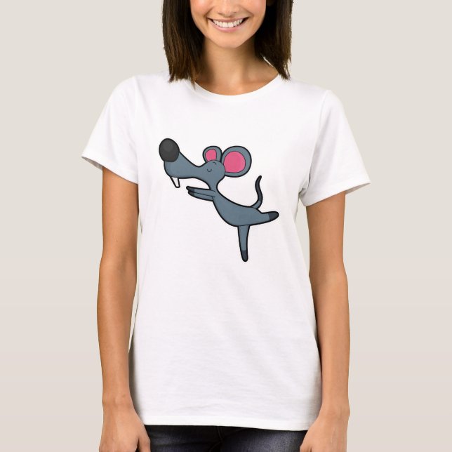 Mouse at Yoga Stretching exercise T-Shirt (Front)