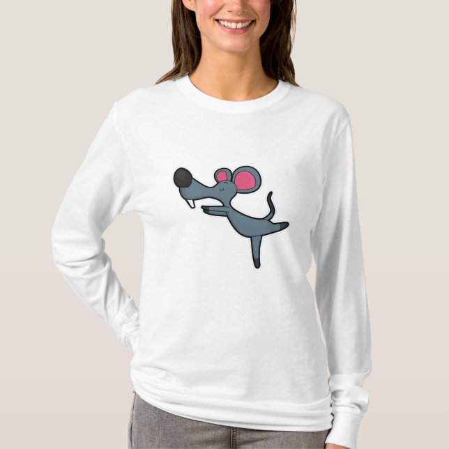 Mouse at Yoga Stretching exercise T-Shirt (Front)