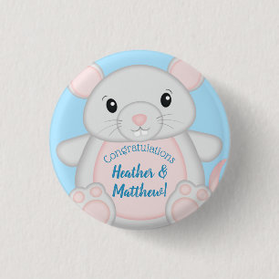 Mouse Baby Shower Blue 3 Cm Round Badge
