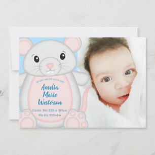 Mouse Baby Shower Blue Invitation