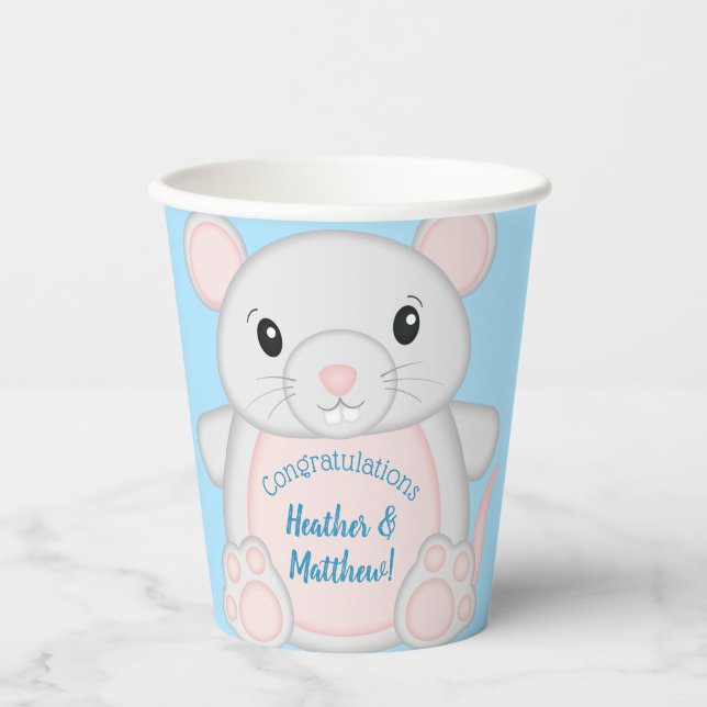 Mouse Baby Shower Blue Paper Cups (Front)