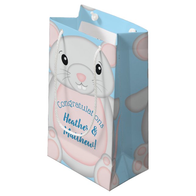 Mouse Baby Shower Blue Small Gift Bag (Front Angled)