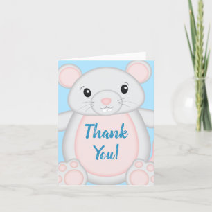 Mouse Baby Shower Blue Thank You Card