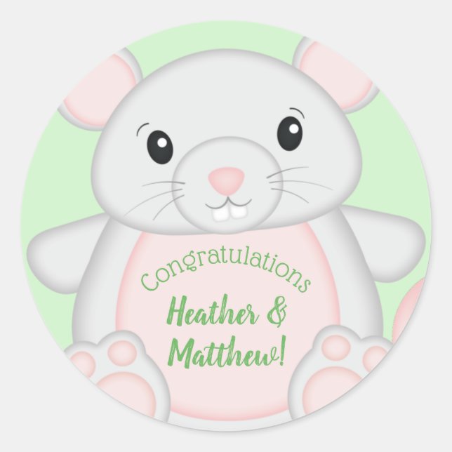 Mouse Baby Shower Classic Round Sticker (Front)