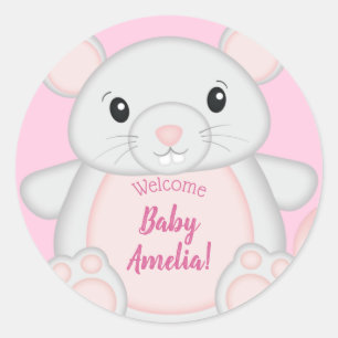 Mouse Baby Shower Pink Classic Round Sticker