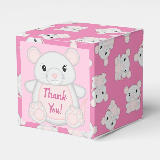 Mouse Baby Shower Pink Favour Box (Front Side)
