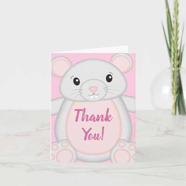 Mouse Baby Shower Pink Thank You Card (Front)
