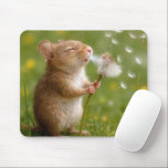 Mouse Blowing Dandelion Seeds Pad<br><div class="desc">A small mouse standing on its hind legs, blowing dandelion seeds into the air against a backdrop of lush green grass, creating a whimsical ambiance</div>