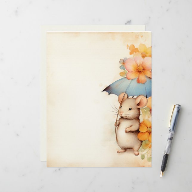 Mouse blue umbrella orange and blue flowers (Front/Back In Situ)