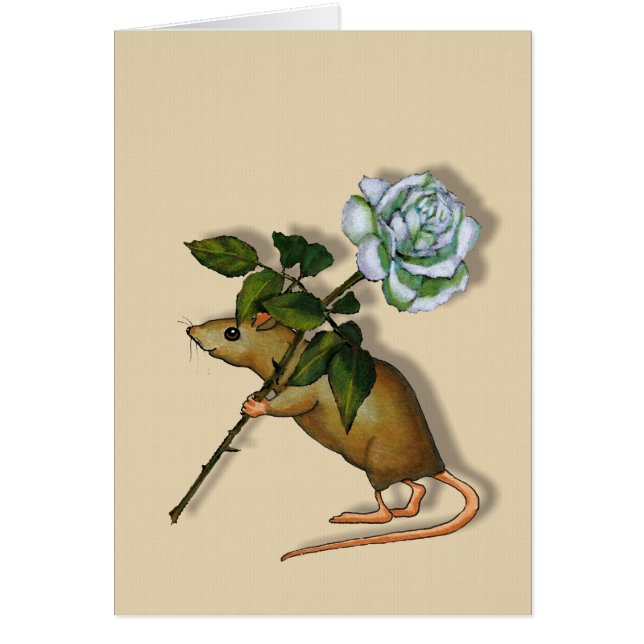 Mouse Carrying Large White Rose, Any Occasion (Front)