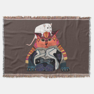 mouse cat pug chocolate throw blanket