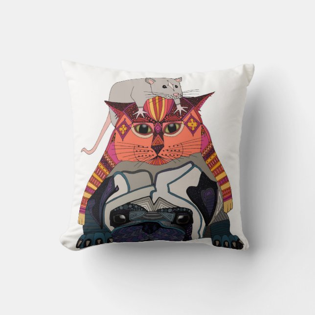 mouse cat pug white cushion (Front)