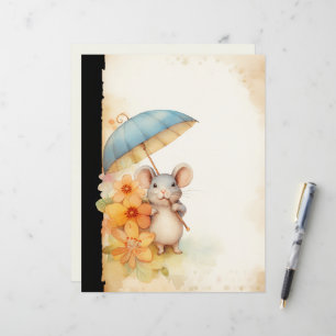 Mouse chewing on cane flowers stained paper